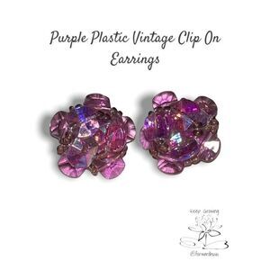 Vintage Purple Beaded Clip-On Earrings - Iridescent Beauty"